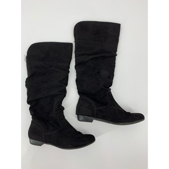 Report Womens Size 7 Flat Boots Faux Suede Vegan Sock Style Shaft 0848 Black - Picture 2 of 10